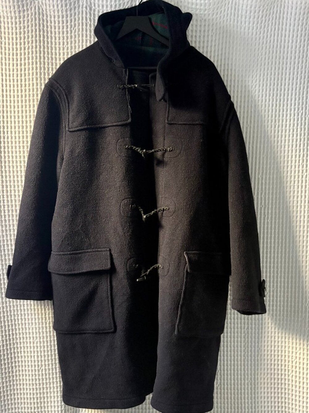 Vintage Nordstrom navy wool blend men's duffle coat size 44R